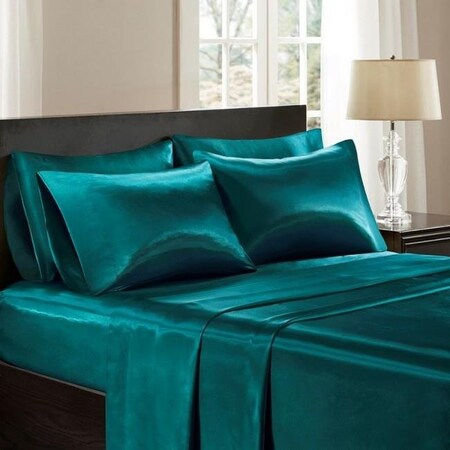 Madison Park Essentials Madison Park SHET20-1087 6 Pieces Teal Satin Sheet Set; California King SHET20-1087